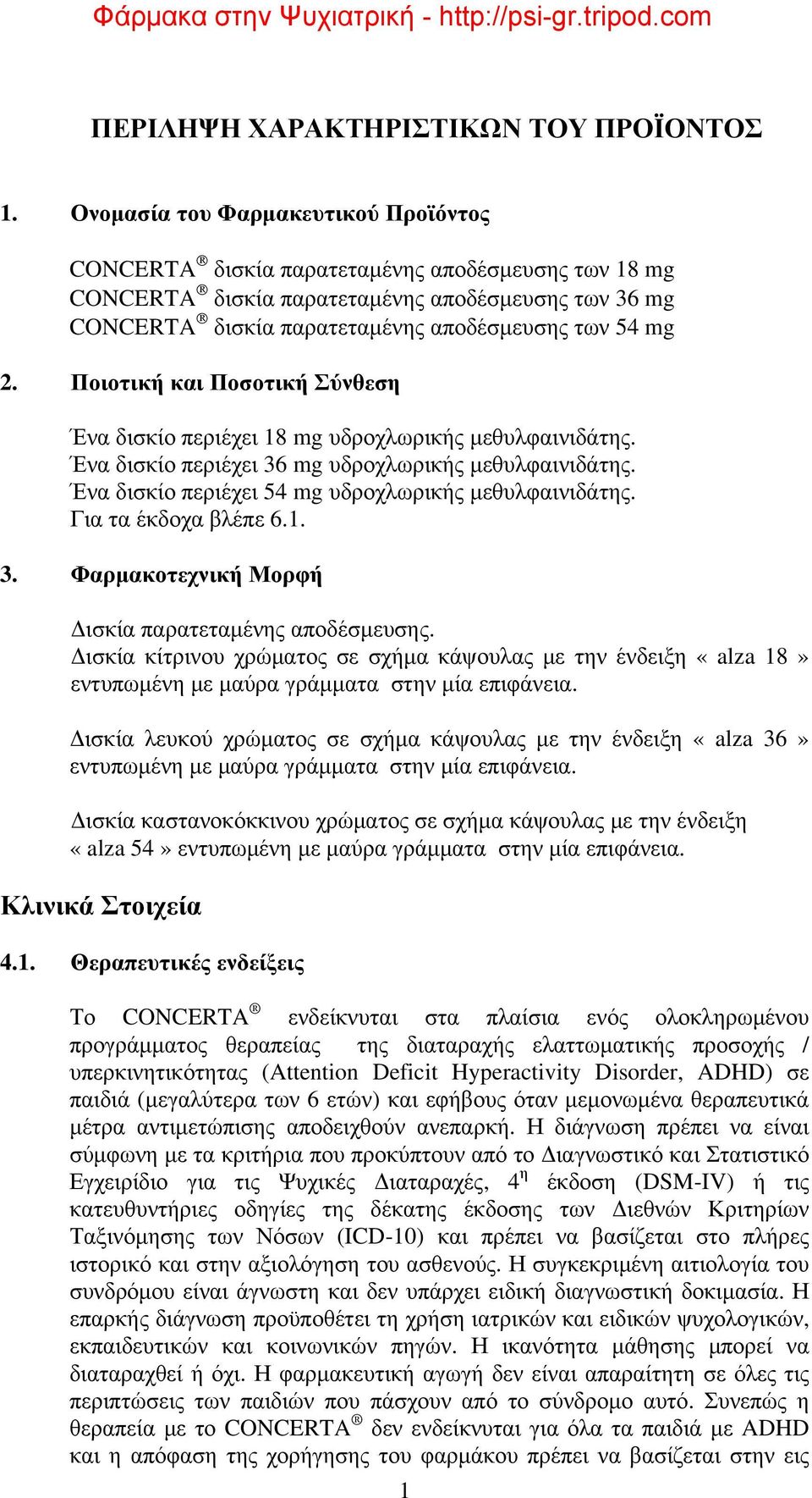 Ποιοτική και Ποσοτική Σύνθεση Ένα δισκίο περιέχει 18 mg υδροχλωρικής μεθυλφαινιδάτης. Ένα δισκίο περιέχει 36 mg υδροχλωρικής μεθυλφαινιδάτης. Ένα δισκίο περιέχει 54 mg υδροχλωρικής μεθυλφαινιδάτης.