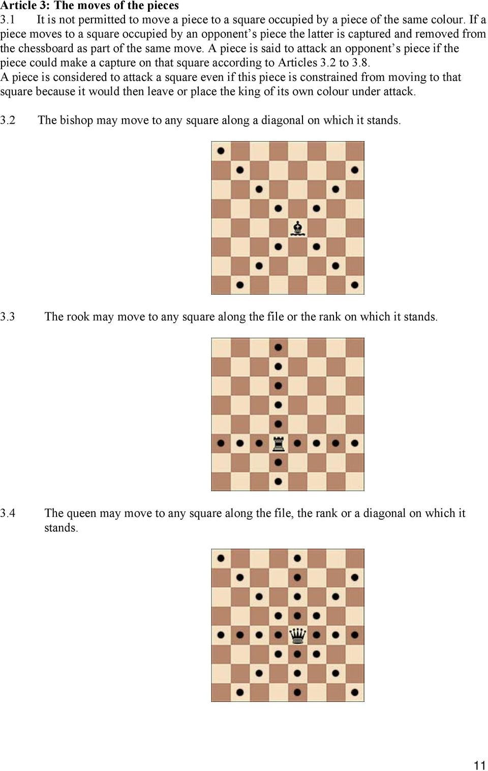 A piece is said to attack an opponent s piece if the piece could make a capture on that square according to Articles 3.2 to 3.8.