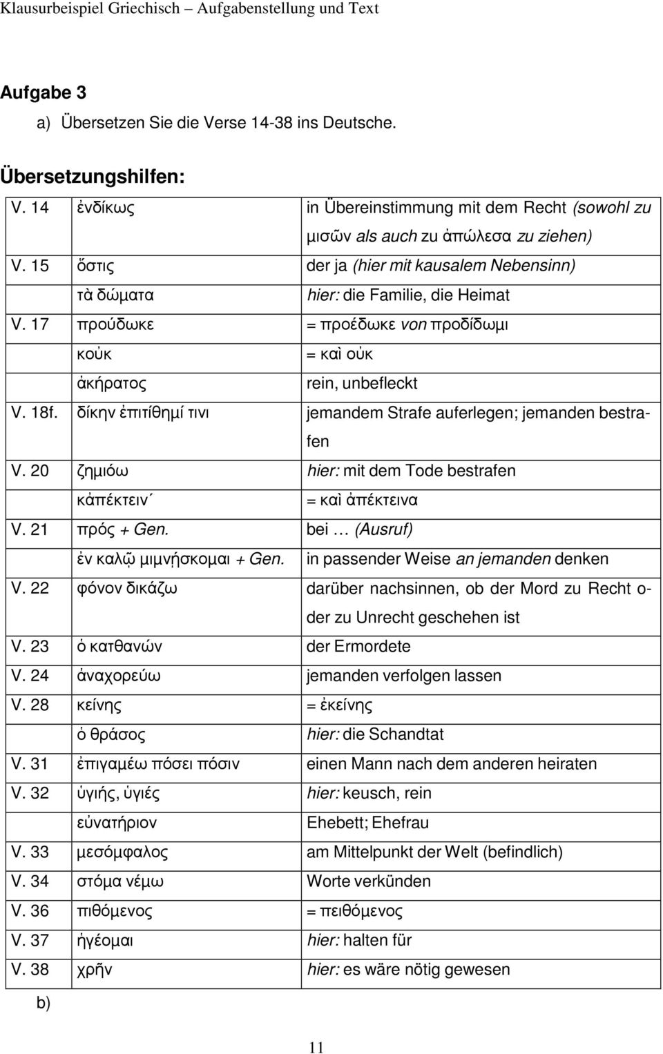 δίκην ἐπιτίθηµί τινι jemandem Strafe auferlegen; jemanden bestrafen V. 20 ζηµιόω hier: mit dem Tode bestrafen κἀπέκτειν = καὶ ἀπέκτεινα V. 21 πρός + Gen. bei (Ausruf) ἐν καλῷ µιµνῄσκοµαι + Gen.