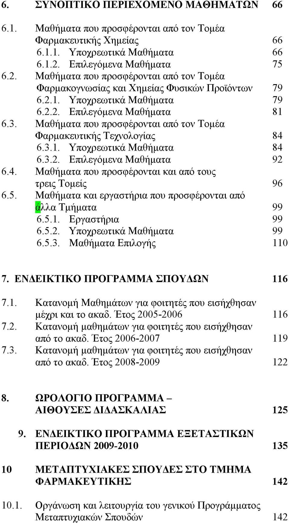 Μαθήματα που προσφέρονται από τον Τομέα Φαρμακευτικής Τεχνολογίας 84 6.3.1. Υποχρεωτικά Μαθήματα 84 6.3.2. Επιλεγόμενα Μαθήματα 92 6.4. Μαθήματα που προσφέρονται και από τους τρεις Τομείς 96 6.5.