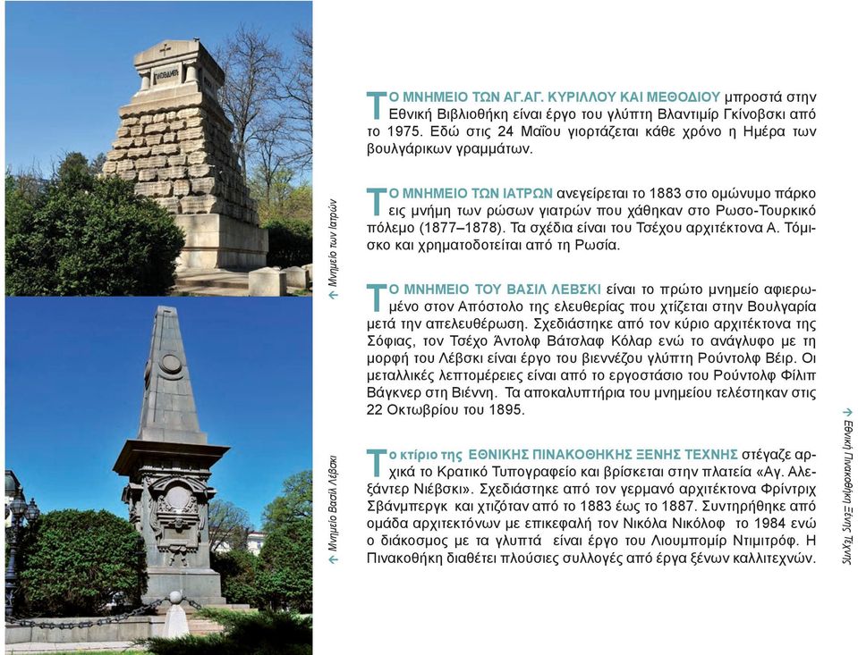 ΤΟ ΜΝΗΜΕΙΟ ΤΩΝ ΙΑΤΡΩΝ ανεγείρεται το 1883 στο ομώνυμο πάρκο εις μνήμη των ρώσων γιατρών που χάθηκαν στο Ρωσο-Τουρκικό πόλεμο (1877 1878). Τα σχέδια είναι του Τσέχου αρχιτέκτονα Α.