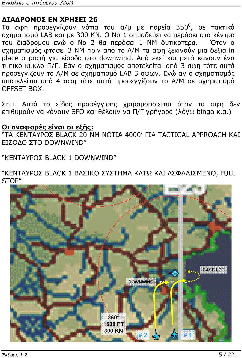 Όταν ο σχηµατισµός φτασει 3 ΝΜ πριν από το Α/Μ τα αφη ξεκινούν µια δεξια in place στροφή για είσοδο στο downwind. Από εκεί και µετά κάνουν ένα τυπικό κύκλο Π/Γ.