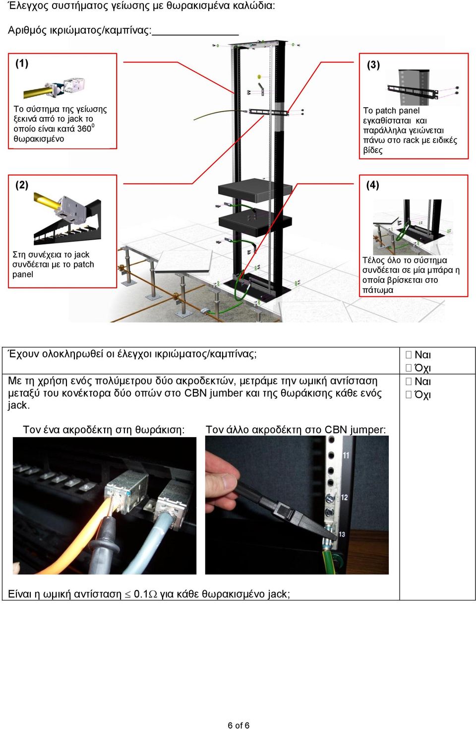 Στη συνέχεια το jack συνδέεται The connector με το is patch then panel bonded to the patch Τέλος όλο το σύστημα συνδέεται Finally, the σε entire μία μπάρα system η is οποία bonded βρίσκεται to a main