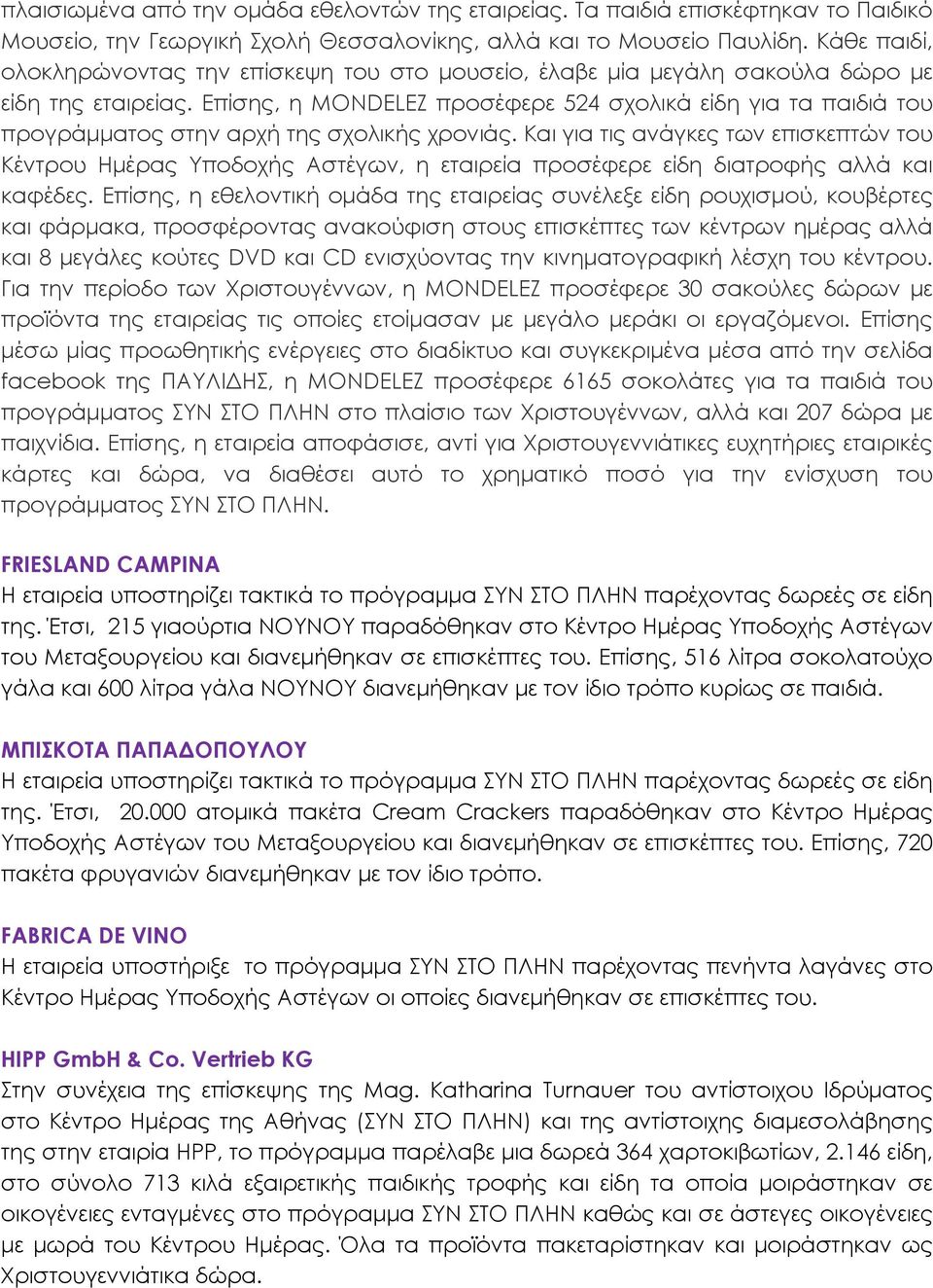 Επίσης, η MONDELEZ προσέφερε 524 σχολικά είδη για τα παιδιά του προγράμματος στην αρχή της σχολικής χρονιάς.