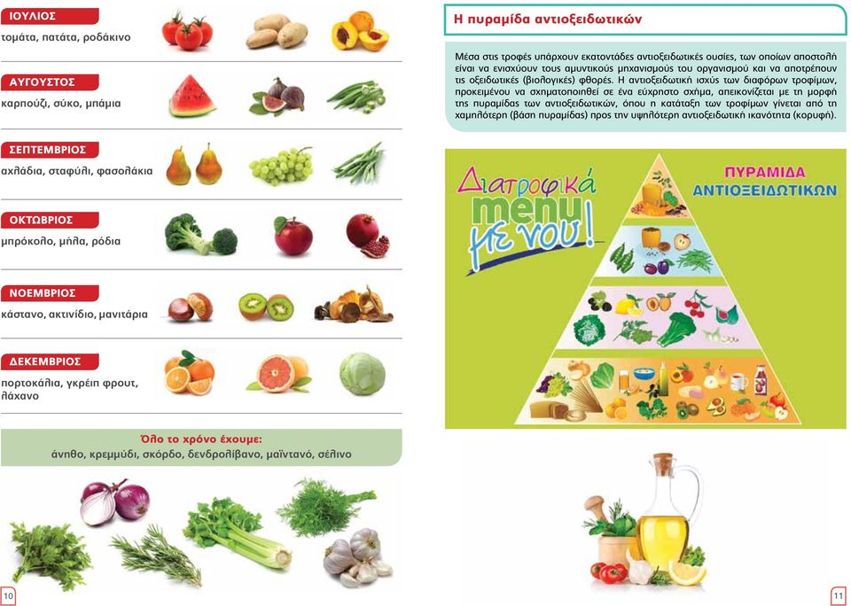 Η αντιοξειδωτική ισχύς των διαφόρων τροφίμων, προκειμένου να σχηματοποιηθεί σε ένα εύχρηστο σχήμα, απεικονίζεται με τη μορφή της πυραμίδας των αντιοξειδωτικών, όπου η κατάταξη των τροφίμων γίνεται