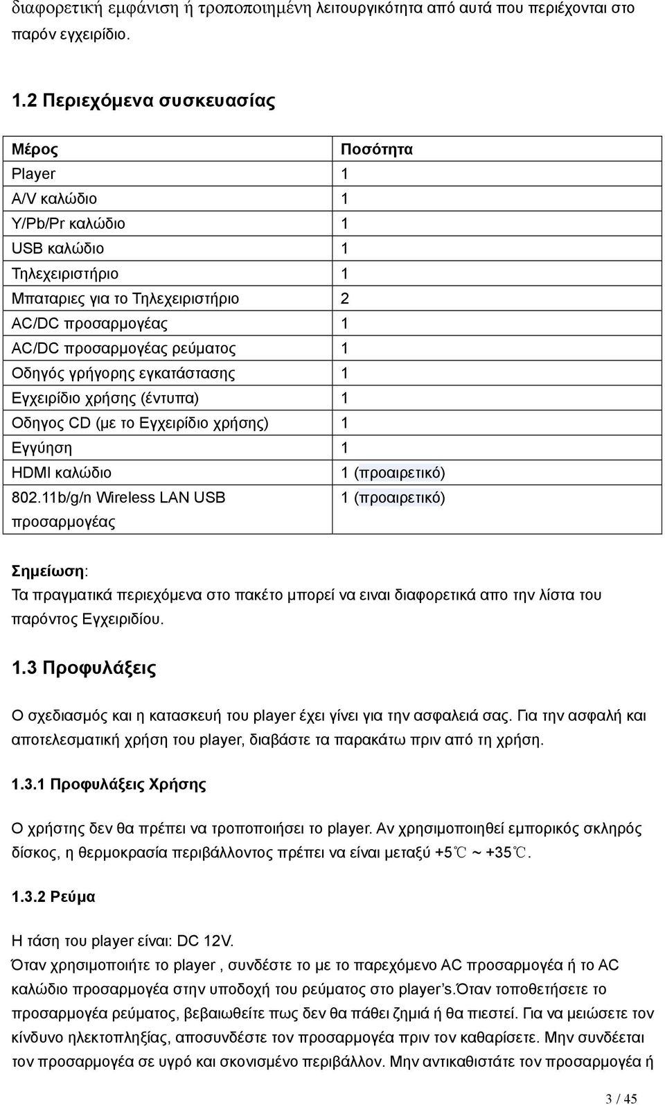 Οδηγός γρήγορης εγκατάστασης 1 Εγχειρίδιο χρήσης (έντυπα) 1 Οδηγος CD (με το Εγχειρίδιο χρήσης) 1 Εγγύηση 1 HDMI καλώδιο 1 (προαιρετικό) 802.