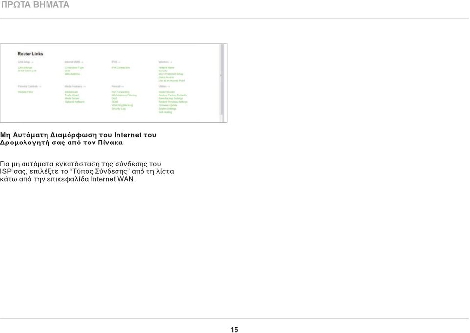 εγκατάσταση της σύνδεσης του ISP σας, επιλέξτε το
