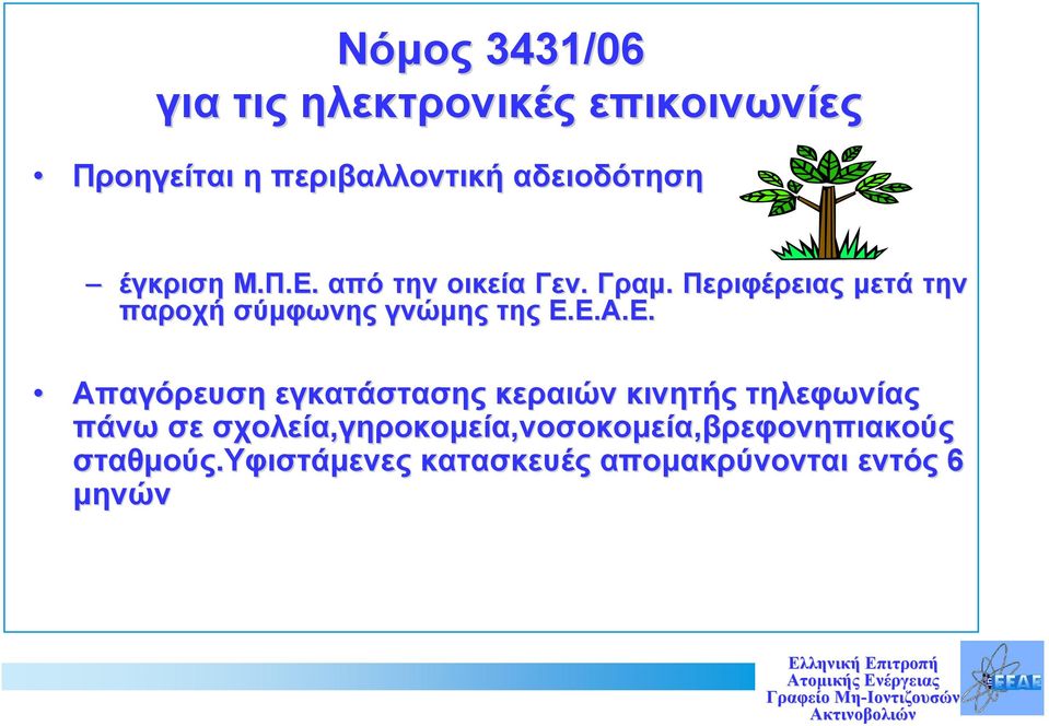 Ε.Α.Ε. Απαγόρευση εγκατάστασης κεραιών κινητής τηλεφωνίας πάνω σε σχολεία,γηροκομεία