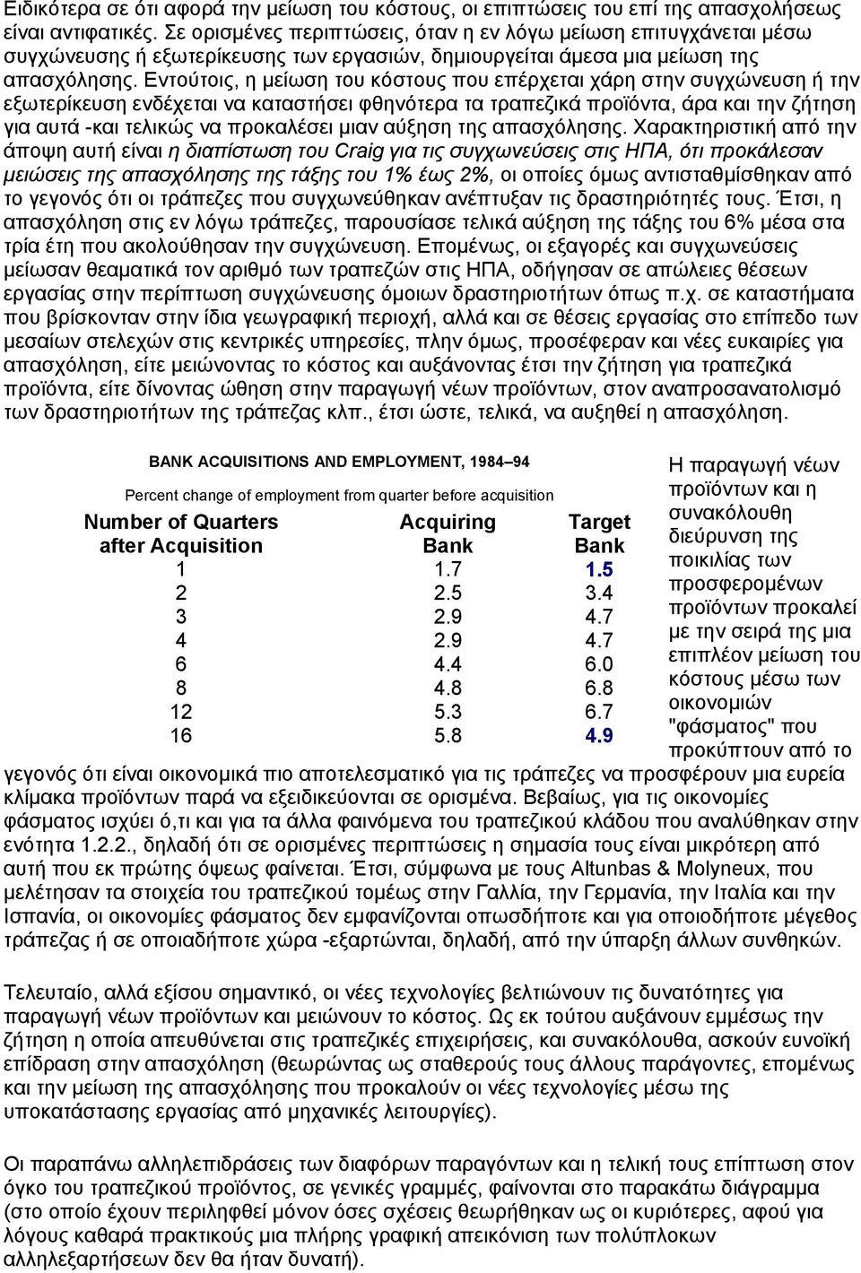 Εντούτοις, η µείωση του κόστους που επέρχεται χάρη στην συγχώνευση ή την εξωτερίκευση ενδέχεται να καταστήσει φθηνότερα τα τραπεζικά προϊόντα, άρα και την ζήτηση για αυτά -και τελικώς να προκαλέσει