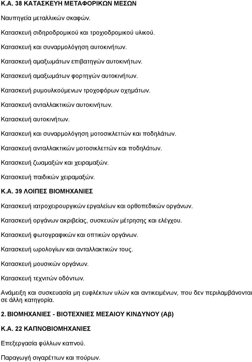 Κατασκευή και συναρµολόγηση µοτοσικλεττών και ποδηλάτων. Κατασκευή ανταλλακτικών µοτοσικλεττών και ποδηλάτων. Κατασκευή ζωαµαξών και χειραµαξών. Κατασκευή παιδικών χειραµαξών. Κ.Α.