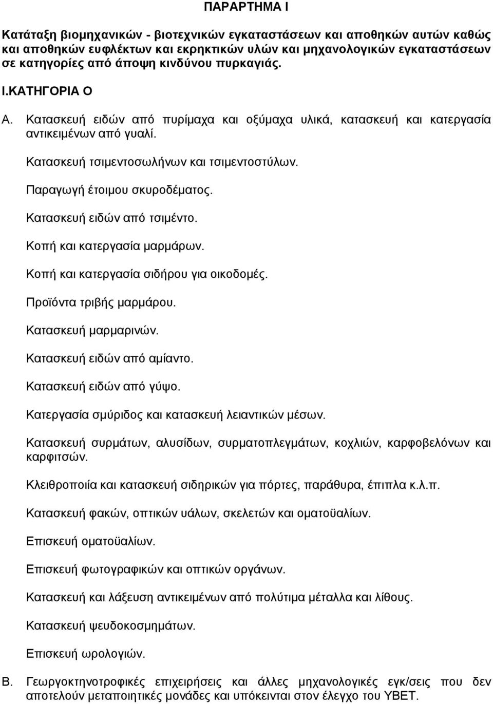 Παραγωγή έτοιµου σκυροδέµατος. Κατασκευή ειδών από τσιµέντο. Κοπή και κατεργασία µαρµάρων. Κοπή και κατεργασία σιδήρου για οικοδοµές. Προϊόντα τριβής µαρµάρου. Κατασκευή µαρµαρινών.