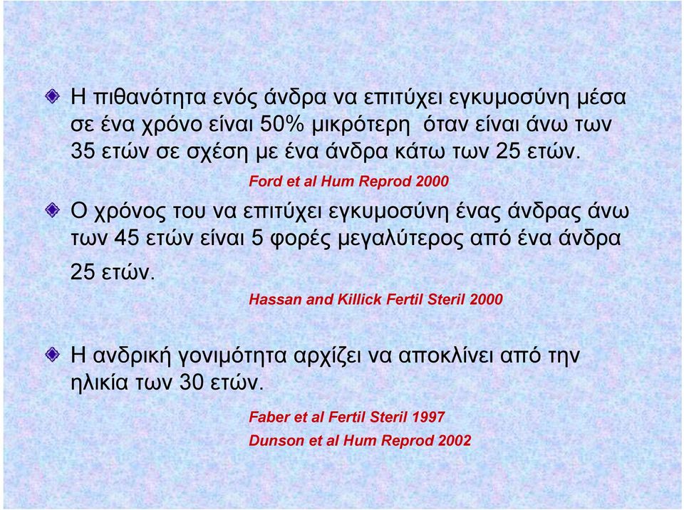 Ford et al Hum Reprod 2000 Ο χρόνος του να επιτύχει εγκυμοσύνη ένας άνδρας άνω των 45 ετών είναι 5 φορές