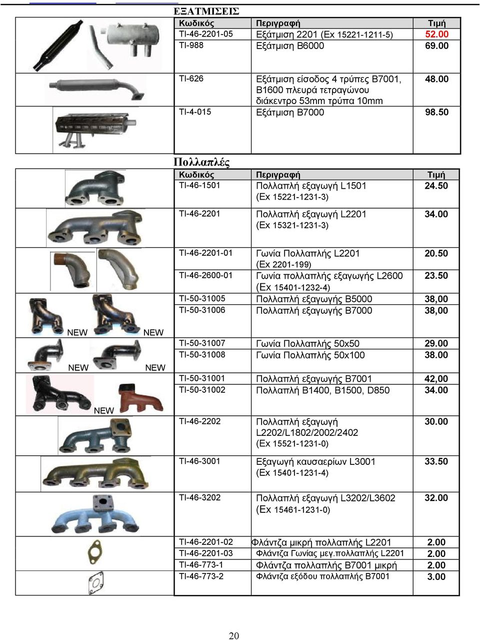 50 (Ex 15221-1231-3) TI-46-2201 Πολλαπλή εξαγωγή L2201 (Ex 15321-1231-3) 34.00 ΤΙ-46-2201-01 Γωνία Πολλαπλής L2201 20.