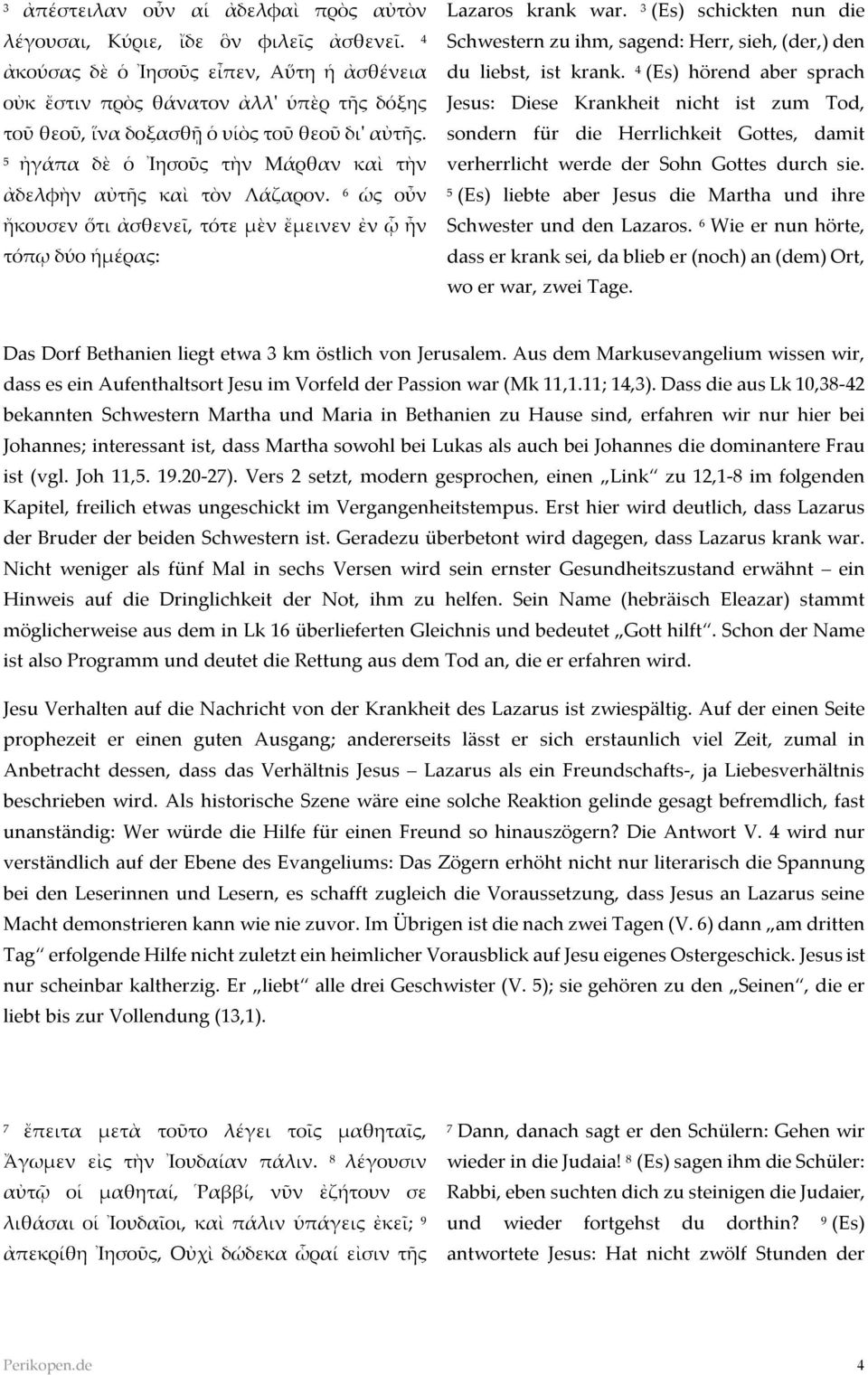 5 ἠγάπα δὲ ὁ Ἰησοῦς τὴν Μάρθαν καὶ τὴν ἀδελφὴν αὐτῆς καὶ τὸν Λάζαρον. 6 ὡς οὖν ἤκουσεν ὅτι ἀσθενεῖ, τότε μὲν ἔμεινεν ἐν ᾧ ἦν τόπῳ δύο ἡμέρας: Lazaros krank war.