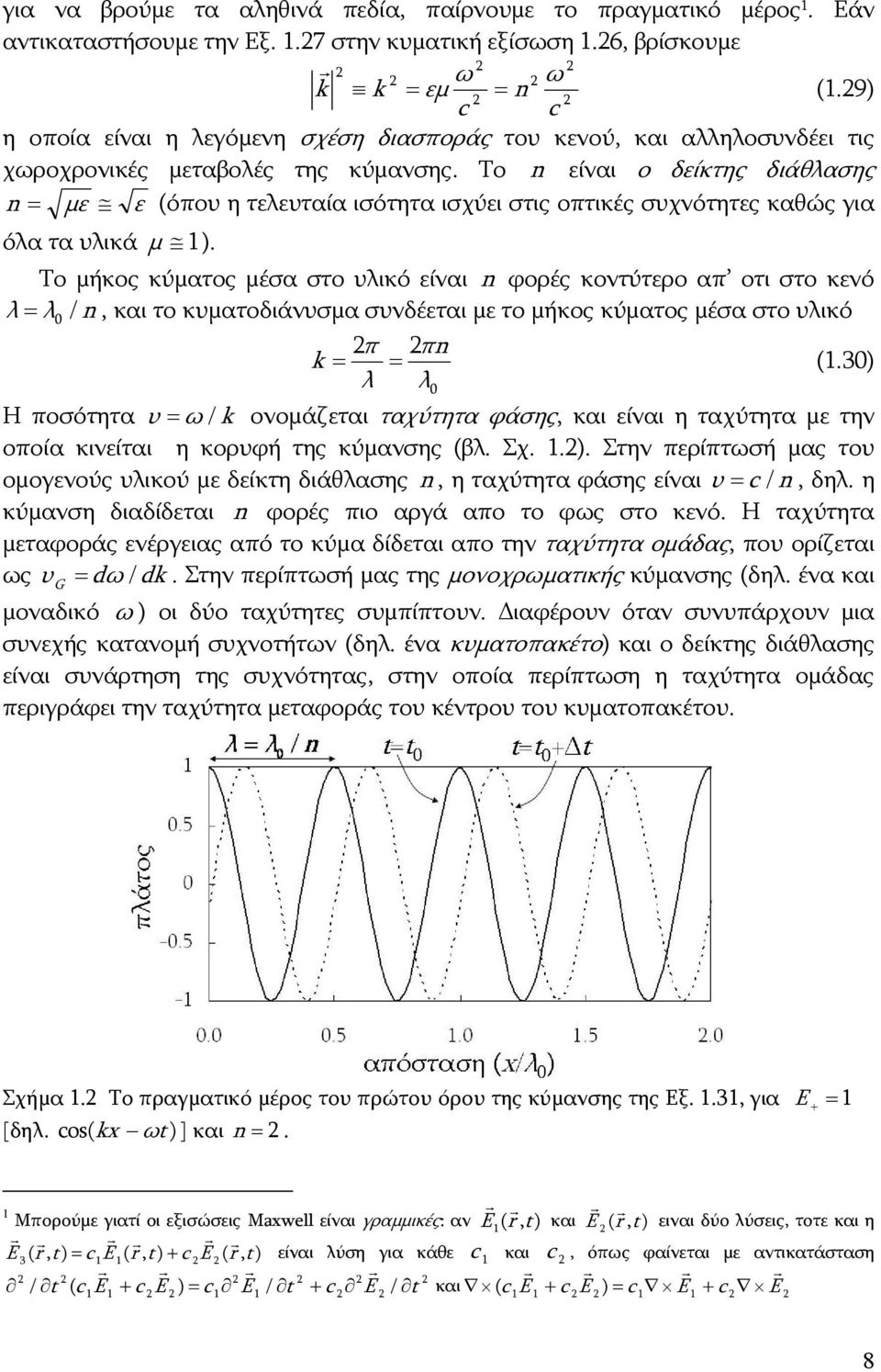 Το n είναι ο δείκτης διάθλασης n με ε (όπου η τελευταία ισότητα ισχύει στις οπτικές συχνότητες καθώς για όλα τα υλικά μ ).