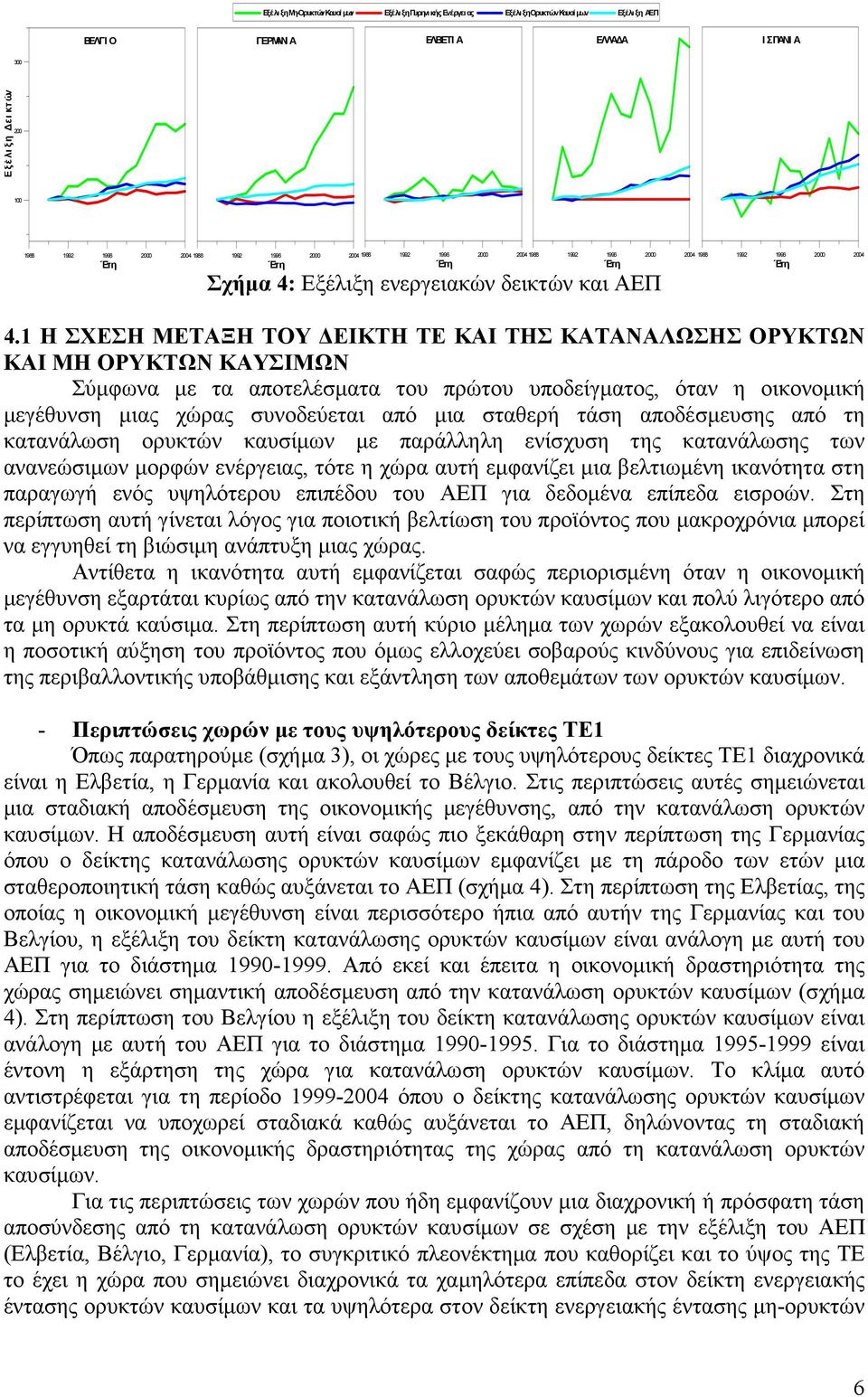 σταθερή τάση αποδέσµευσης από τη κατανάλωση ορυκτών καυσίµων µε παράλληλη ενίσχυση της κατανάλωσης των ανανεώσιµων µορφών ενέργειας, τότε η χώρα αυτή εµφανίζει µια βελτιωµένη ικανότητα στη παραγωγή