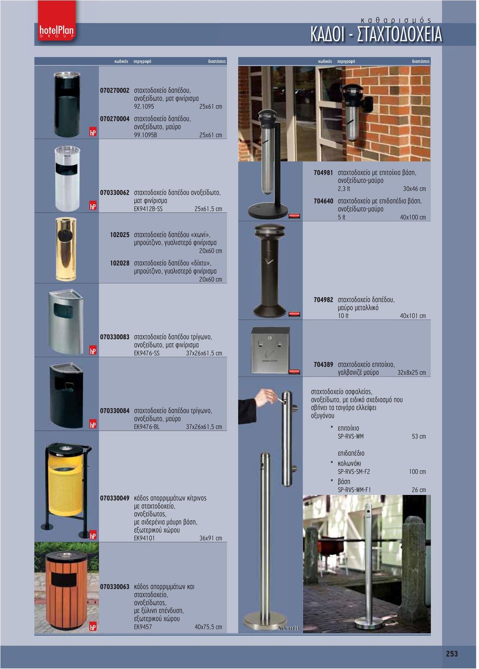 βάση, ανοξείδωτο-μαύρο 5 lt 40χ100 cm 102025 σταχτοδοχείο δαπέδου «χωνί», μπρούτζινο, γυαλιστερό φινίρισμα 20χ60 cm 102028 σταχτοδοχείο δαπέδου «δίχτυ», μπρούτζινο, γυαλιστερό φινίρισμα 20χ60 cm