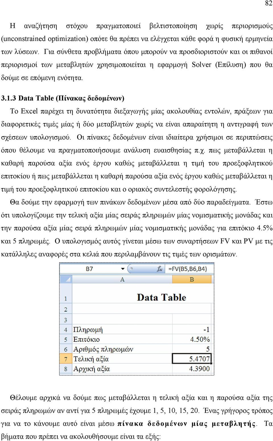 3 Data Table (Πίνακας δεδοµένων) Το Excel παρέχει τη δυνατότητα διεξαγωγής µίας ακολουθίας εντολών, πράξεων για διαφορετικές τιµές µίας ή δύο µεταβλητών χωρίς να είναι απαραίτητη η αντιγραφή των