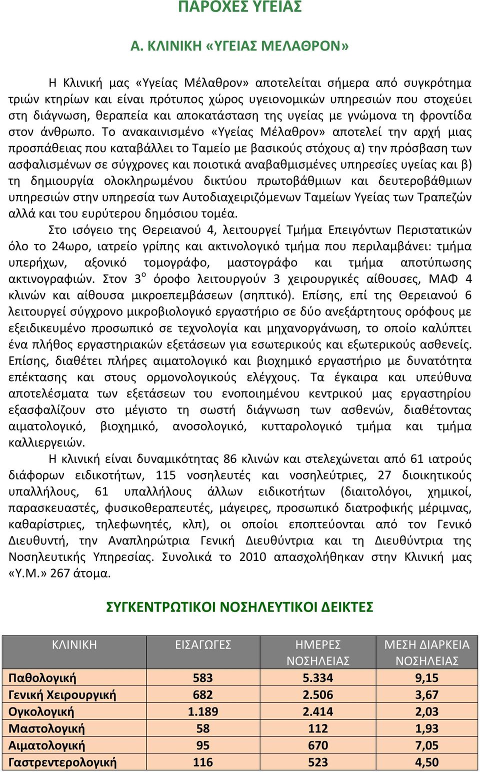 αποκατάσταση της υγείας με γνώμονα τη φροντίδα στον άνθρωπο.