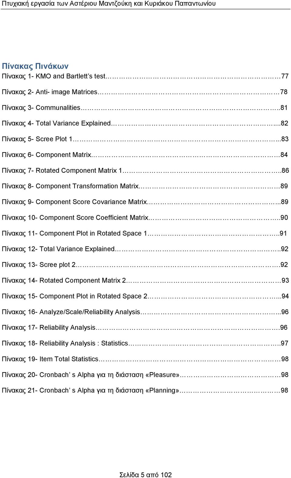 .86 Πίνακας 8- Component Transformation Matrix 89 Πίνακας 9- Component Score Covariance Matrix...89 Πίνακας 10- Component Score Coefficient Matrix..90 Πίνακας 11- Component Plot in Rotated Space 1.