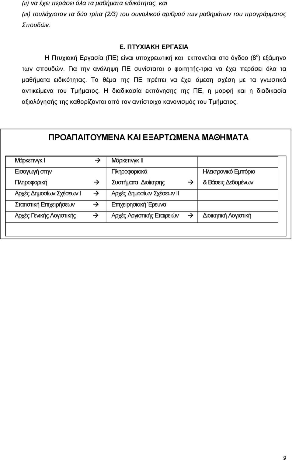 Για την ανάληψη ΠΕ συνίσταται ο φοιτητής-τρια να έχει περάσει όλα τα μαθήματα ειδικότητας. Το θέμα της ΠΕ πρέπει να έχει άμεση σχέση με τα γνωστικά αντικείμενα του Τμήματος.