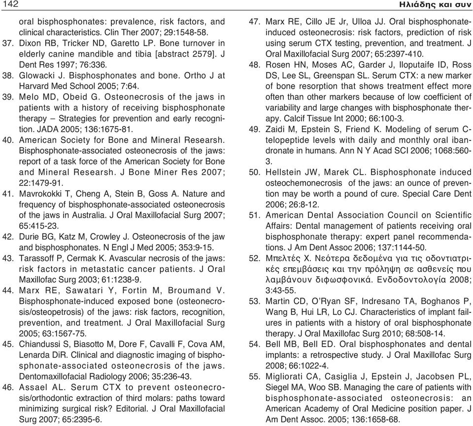 Osteonecrosis of the jaws in patients with a history of receiving bisphosphonate therapy Strategies for prevention and early recognition. JADA 2005; 136:1675-81. 40.