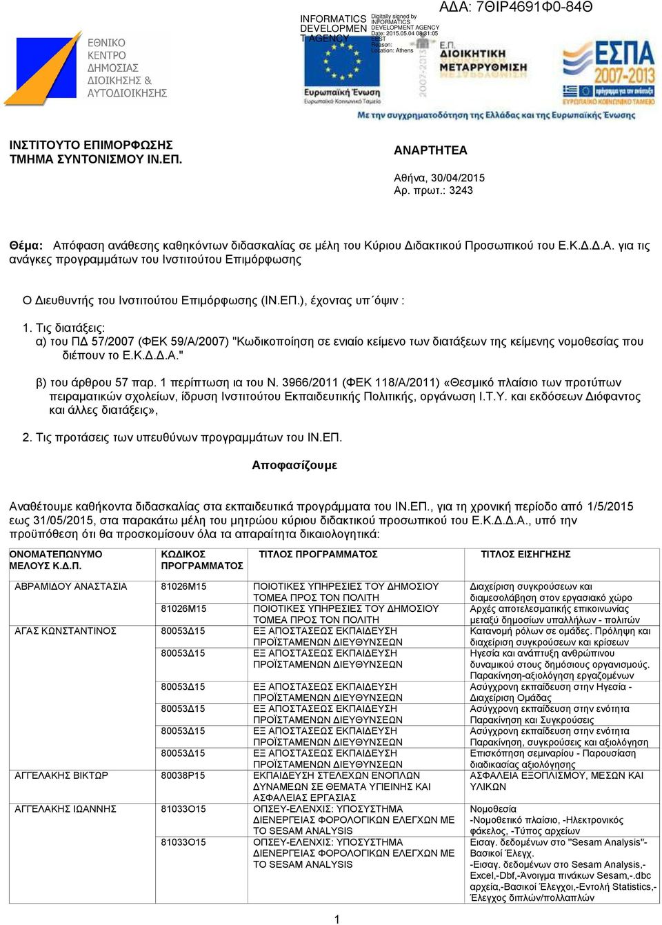 1 περίπτωση ια του Ν. 3966/2011 (ΦΕΚ 118/Α/2011) «Θεσµικό πλαίσιο των προτύπων πειραµατικών σχολείων, ίδρυση Ινστιτούτου Εκπαιδευτικής Πολιτικής, οργάνωση Ι.Τ.Υ.