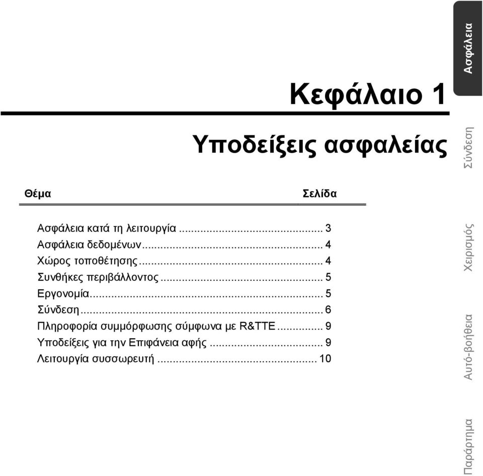 .. 5 Εργονομία... 5 Σύνδεση... 6 Πληροφορία συμμόρφωσης σύμφωνα με R&TTE.