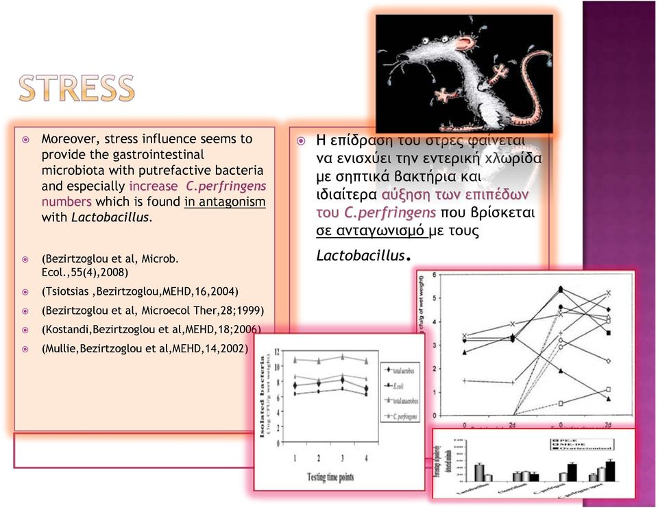 ,55(4),2008) Η επίδραση του στρες φαίνεται να ενισχύει την εντερική χλωρίδα με σηπτικά βακτήρια και ιδιαίτερα αύξηση των επιπέδων του C.
