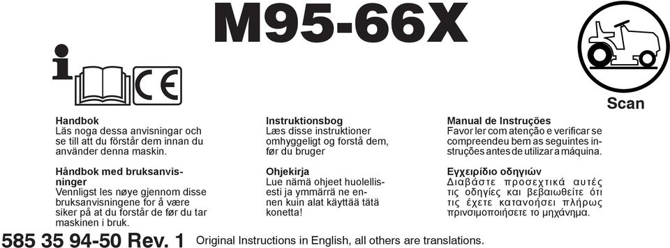 utilizar a máquina. Scan Håndbok med bruksanvisninger Vennligst les nøye gjennom disse bruksanvisningene for å være siker på at du forstår de før du tar maskinen i bruk. 585 35 94-50 Rev.