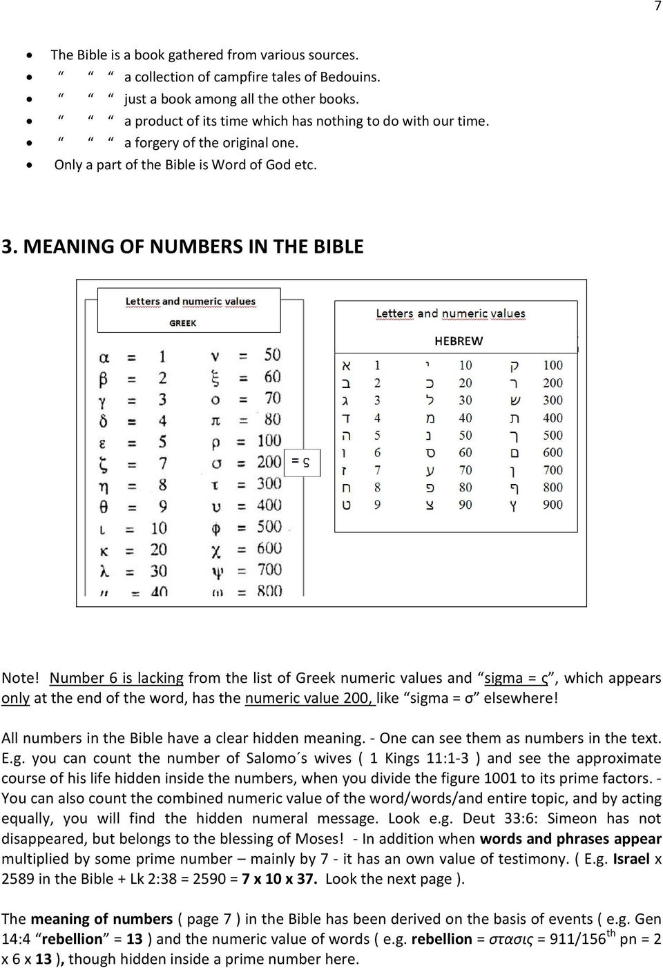 Number 6 is lacking from the list of Greek numeric values and sigma = ς, which appears only at the end of the word, has the numeric value 200, like sigma = σ elsewhere!