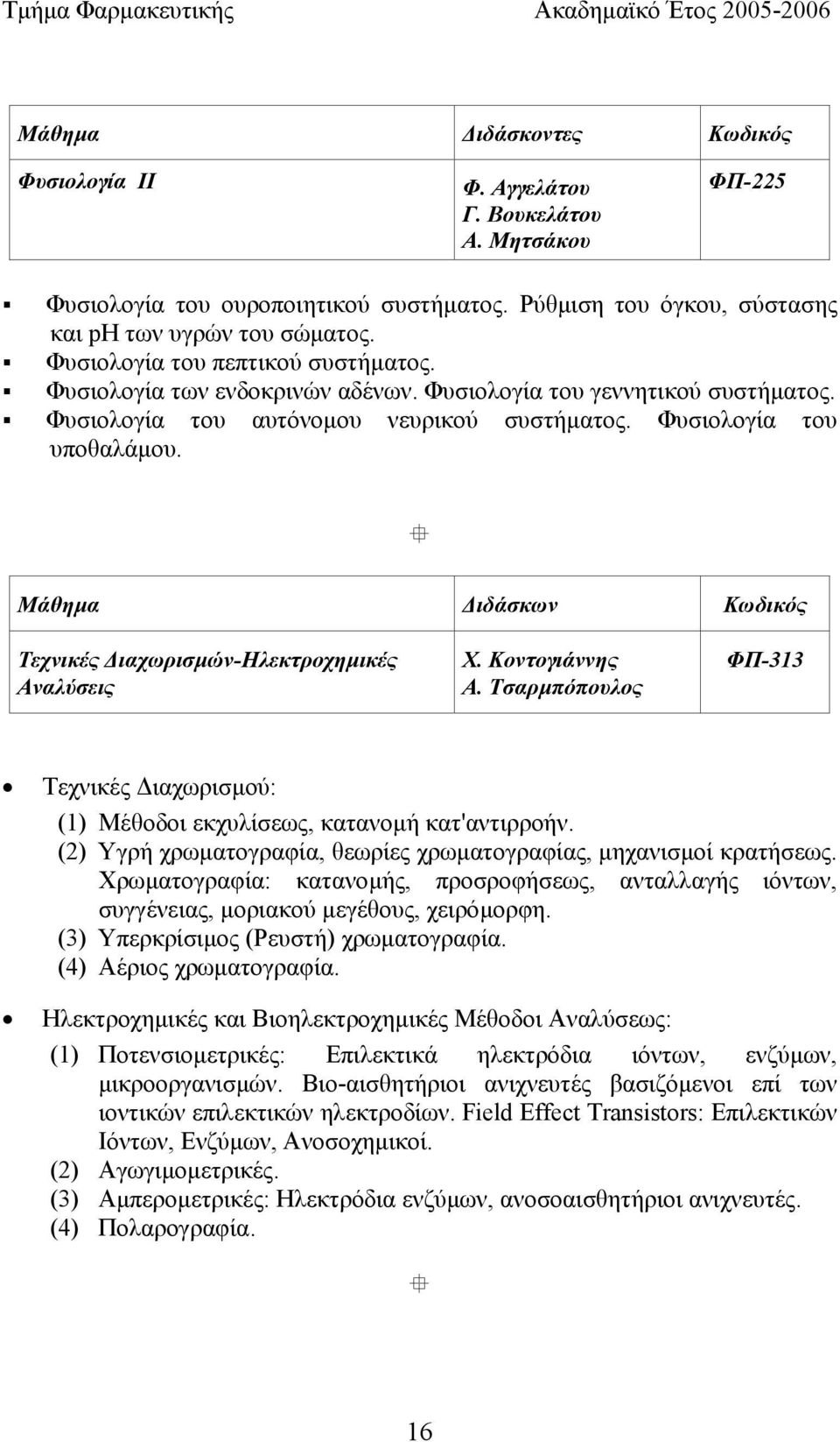 Φυσιολογία του αυτόνοµου νευρικού συστήµατος. Φυσιολογία του υποθαλάµου. Μάθηµα ιδάσκων Κωδικός Τεχνικές ιαχωρισµών-ηλεκτροχηµικές Αναλύσεις Χ. Κοντογιάννης Α.