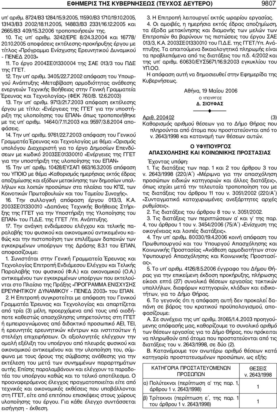 Το έργο 2004ΣΕ01330004 της ΣΑΕ 013/3 του ΠΔΕ της ΓΓΕΤ. 12. Την υπ αριθμ. 3405/22.7.