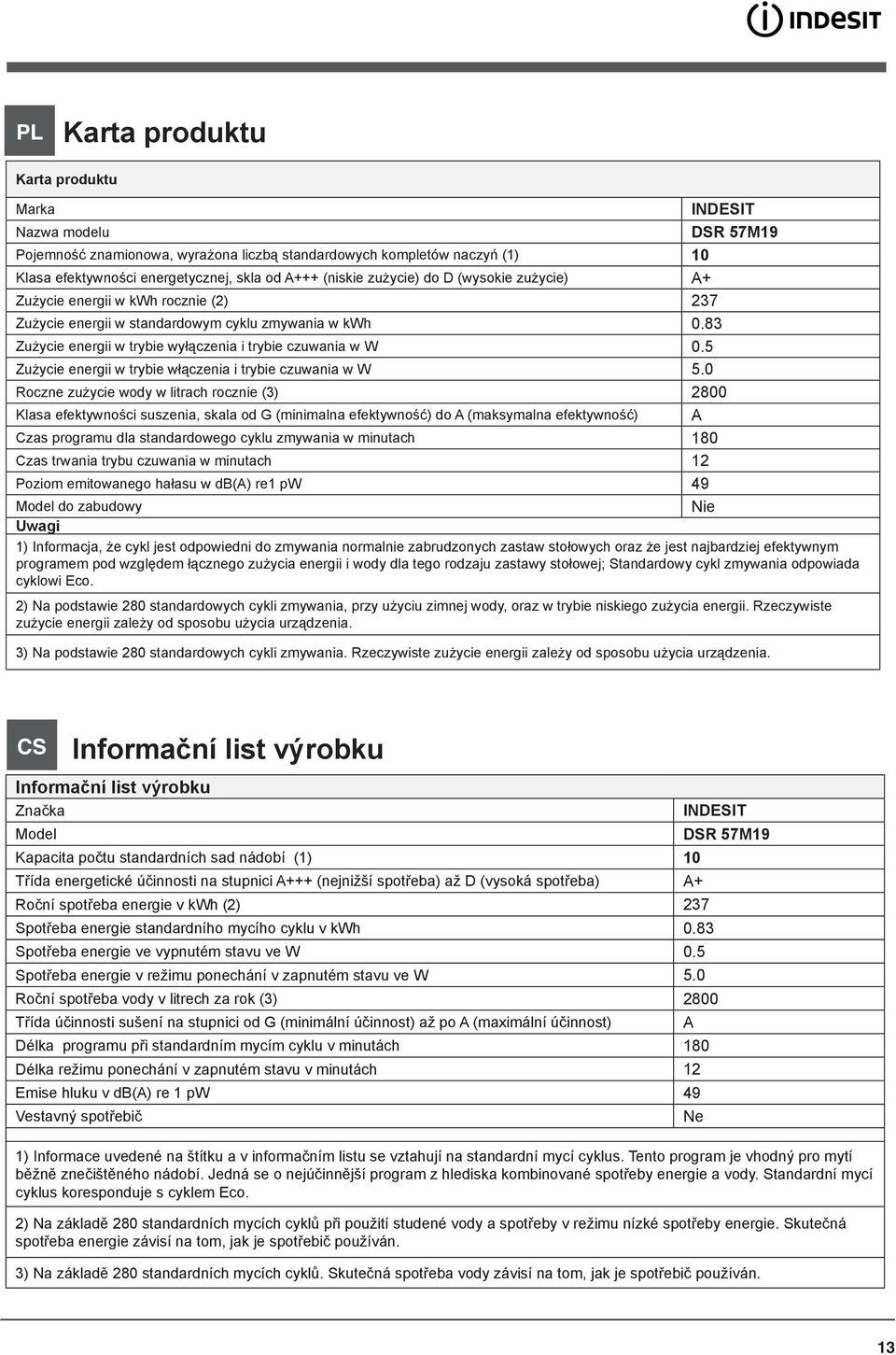 5 Zużycie energii w trybie włączenia i trybie czuwania w W 5.