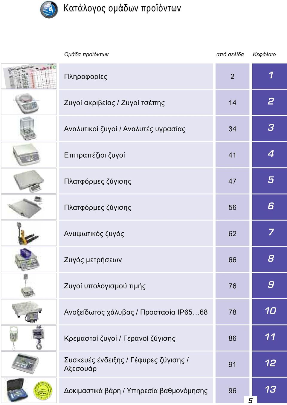 Ανυψωτικός ζυγός 62 7 Ζυγός µετρήσεων 66 8 Ζυγοί υπολογισµού τιµής 76 9 Ανοξείδωτος χάλυβας / Προστασία IP65