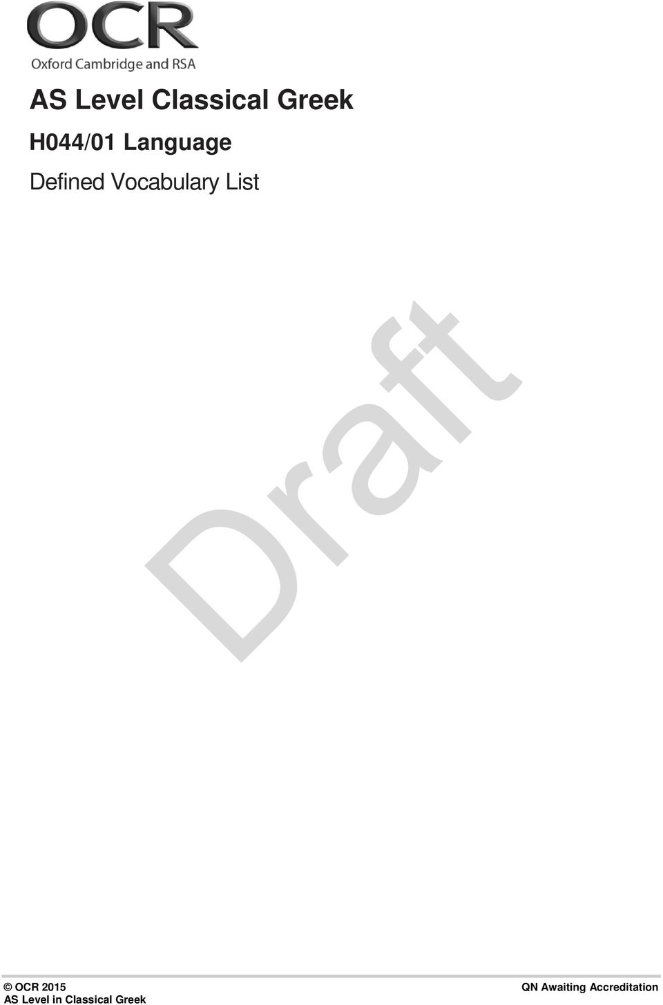 Vocabulary List OCR 2015 QN