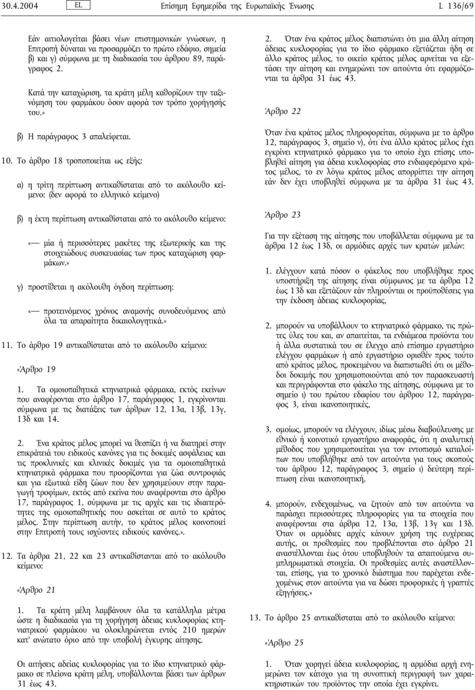 Το άρθρο 18 τροποποιείται ως εξής: α) η τρίτη περίπτωση αντικαθίσταται από το ακόλουθο κεί- µενο: (δεν αφορά το ελληνικό κείµενο) β) η έκτη περίπτωση αντικαθίσταται από το ακόλουθο «µία ή