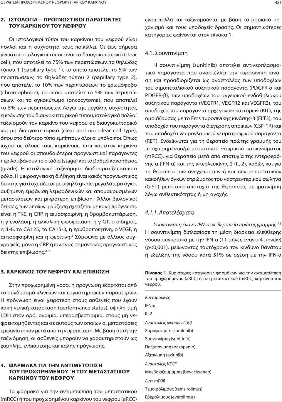 Οι έως σήμερα γνωστοί ιστολογικοί τύποι είναι το διαυγοκυτταρικό (clear cell), που αποτελεί το 75% των περιπτώσεων, το θηλώδες τύπου 1 (papillary type 1), το οποίο αποτελεί το 5% των περιπτώσεων, το