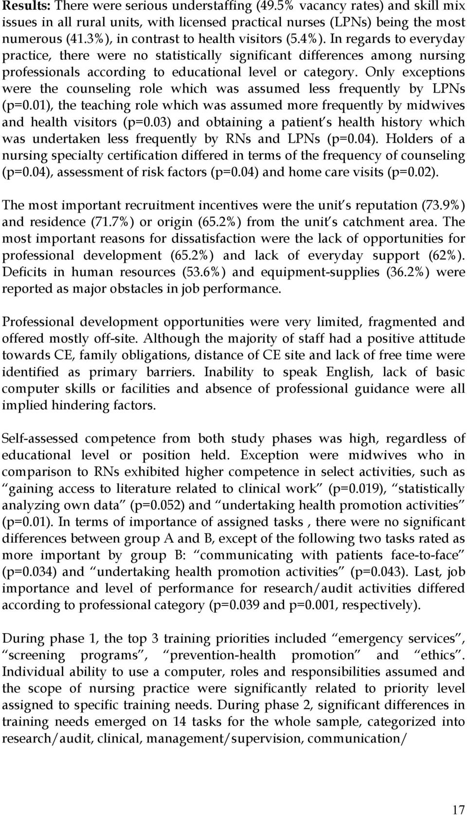 Only exceptions were the counseling role which was assumed less frequently by LPNs (p=0.01), the teaching role which was assumed more frequently by midwives and health visitors (p=0.