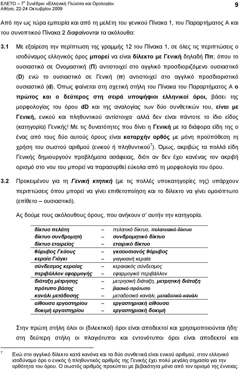 αντιστοιχεί στο αγγλικό προσδιοριζόμενο ουσιαστικό (D) ενώ το ουσιαστικό σε Γενική (π) αντιστοιχεί στο αγγλικό προσδιοριστικό ουσιαστικό (d).