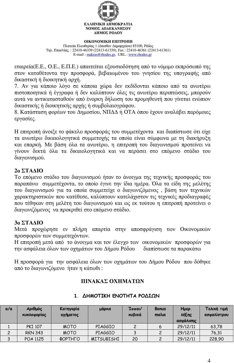 προµηθευτή που γίνεται ενώπιον δικαστικής ή διοικητικής αρχής ή συµβολαιογράφου. 8. Κατάσταση φορέων του ηµοσίου, ΝΠ ή ΟΤΑ όπου έχουν αναλάβει παρόµοιες εργασίες.