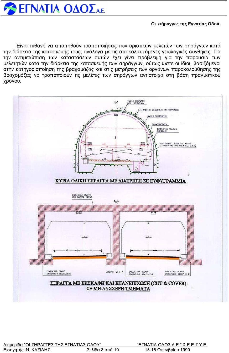 Για την αντιμετώπιση των καταστάσεων αυτών έχει γίνει πρόβλεψη για την παρουσία των μελετητών κατά την διάρκεια της κατασκευής των σηράγγων,