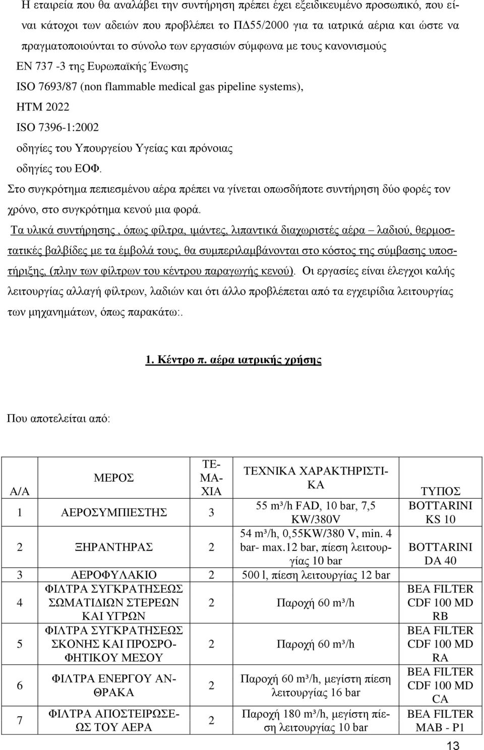 οδηγίες του ΕΟΦ. Στο συγκρότημα πεπιεσμένου αέρα πρέπει να γίνεται οπωσδήποτε συντήρηση δύο φορές τον χρόνο, στο συγκρότημα κενού μια φορά.