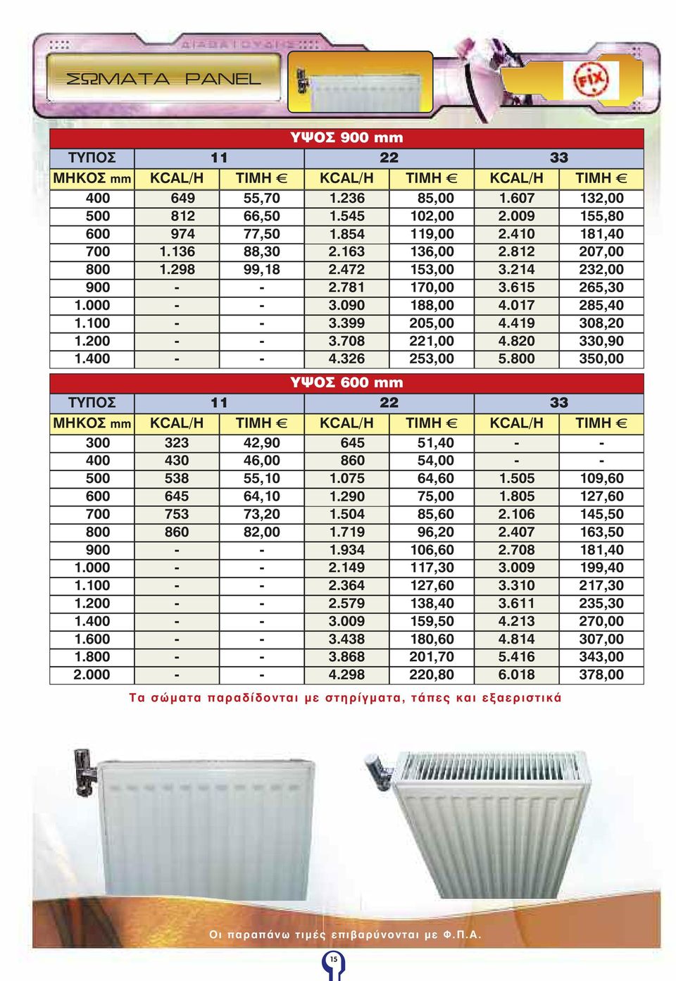 399 205,00 4.419 308,20 1.200 - - 3.708 221,00 4.820 330,90 1.400 - - 4.326 253,00 5.800 350,00 ΤΥΠΟΣ ΥΨΟΣ 600 mm 11 22 33 ÌÇÊÏÓ mm KCAL/H TIMH KCAL/H TIMH KCAL/H TIMH 1.300 323 42,90 1.