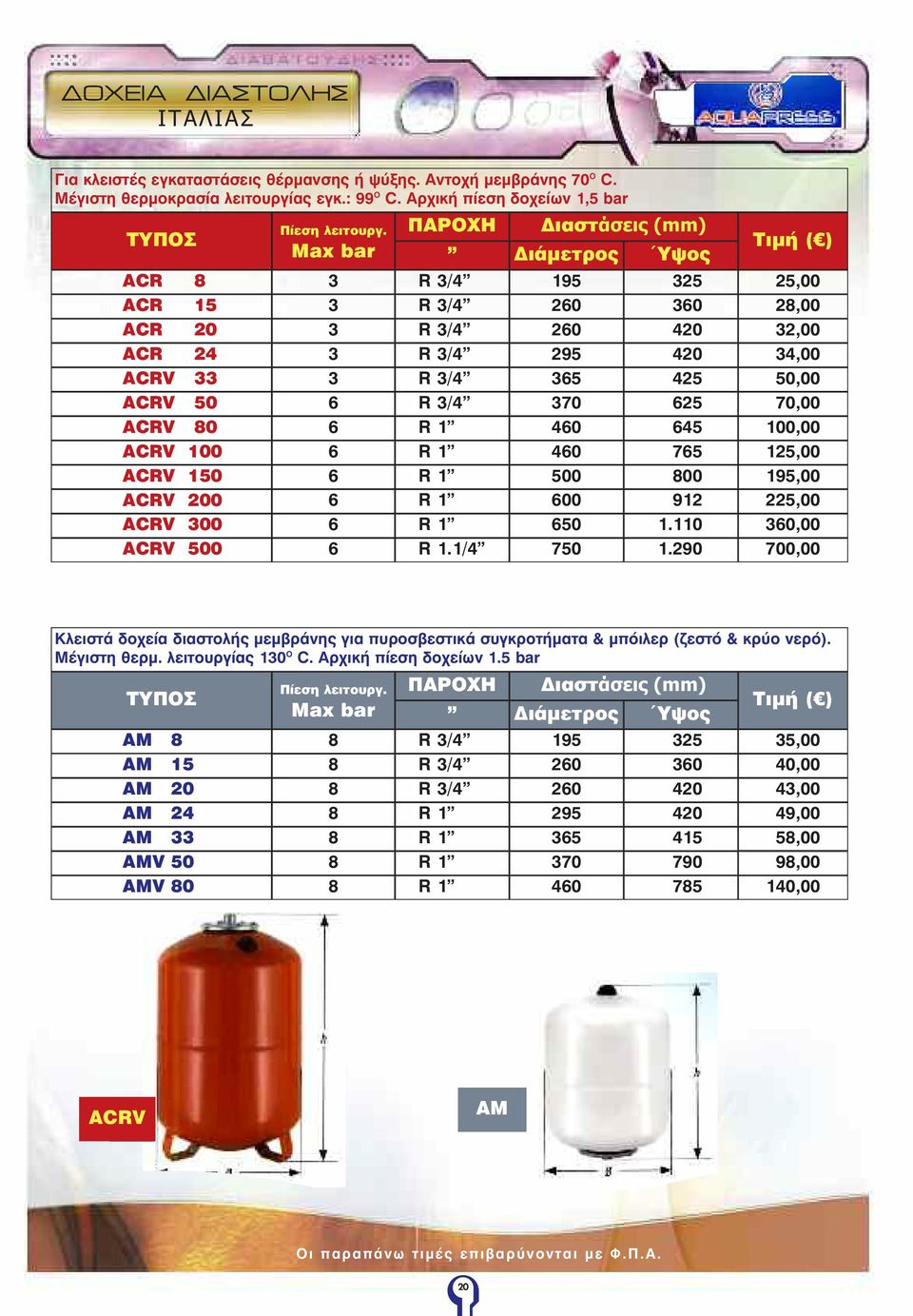 ACRV 50 6 R 3/4 370 625 70,00 ACRV 80 6 R 1 460 645 100,00 ACRV 100 6 R 1 460 765 125,00 ACRV 150 6 R 1 500 800 195,00 ACRV 200 6 R 1 600 912 225,00 ACRV 300 6 R 1 650 1.110 360,00 ACRV 500 6 R 1.