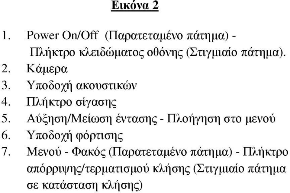 2. Κάμερα 3. Υποδοχή ακουστικών 4. Πλήκτρο σίγασης 5.