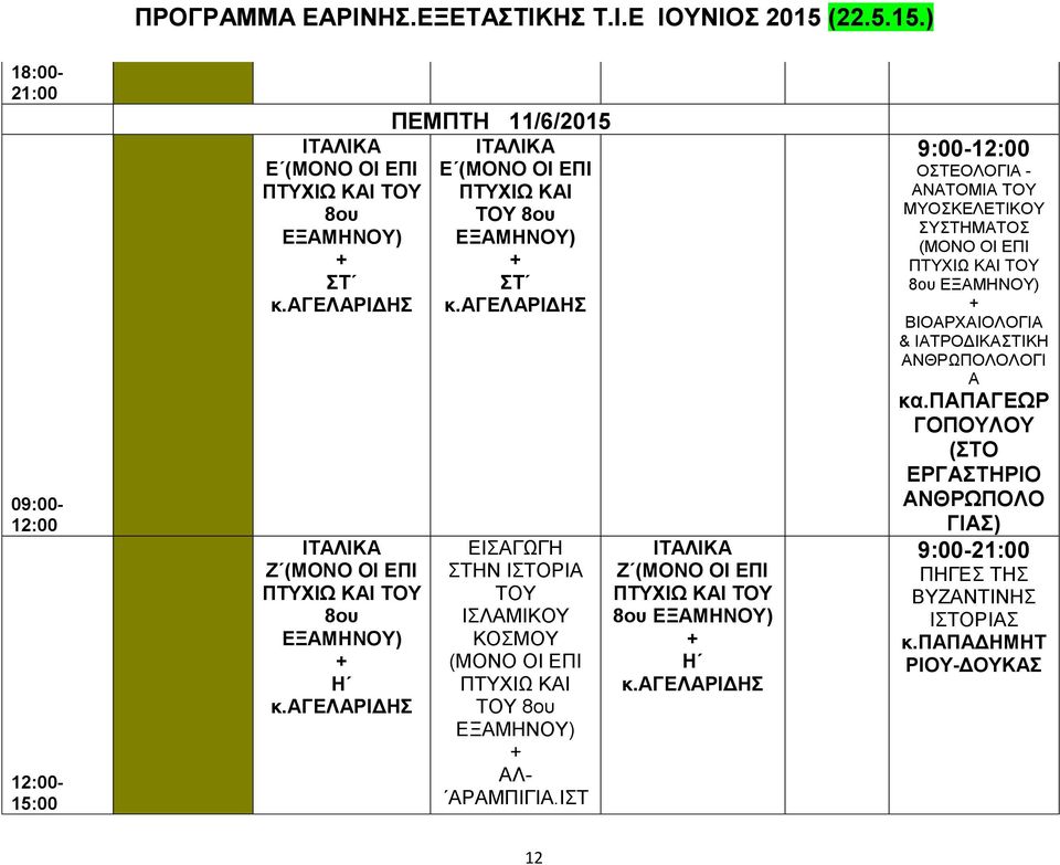 αγελαριδησ 9:00- ΟΣΤΕΟΛΟΓΙΑ - ΑΝΑΤΟΜΙΑ ΤΟΥ ΜΥΟΣΚΕΛΕΤΙΚΟΥ ΣΥΣΤΗΜΑΤΟΣ 8ου ΒΙΟΑΡΧΑΙΟΛΟΓΙΑ & ΙΑΤΡΟΔΙΚΑΣΤΙΚΗ