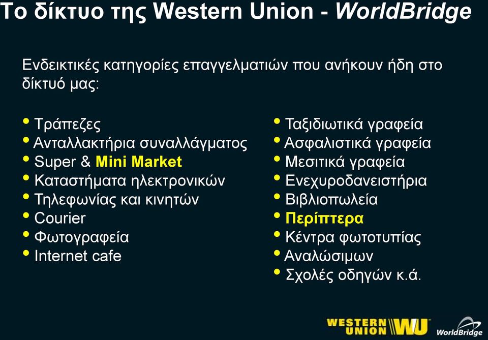 Τηλεφωνίας και κινητών Courier Φωτογραφεία Internet cafe Ταξιδιωτικά γραφεία Ασφαλιστικά γραφεία