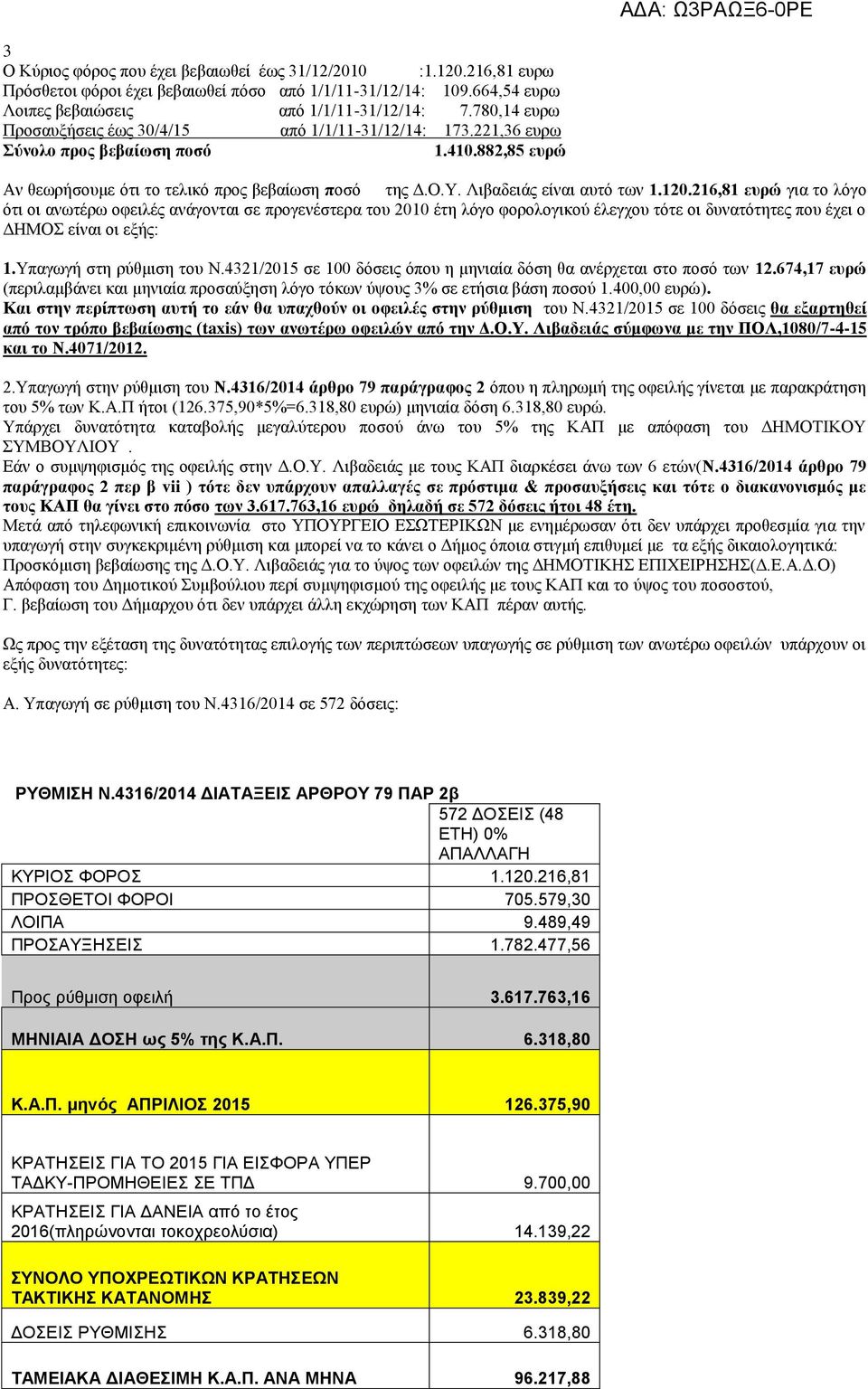 Λιβαδειάς είναι αυτό των 1.120.216,81 ευρώ για το λόγο ότι οι ανωτέρω οφειλές ανάγονται σε προγενέστερα του 2010 έτη λόγο φορολογικού έλεγχου τότε οι δυνατότητες που έχει ο ΔΗΜΟΣ είναι οι εξής: 1.