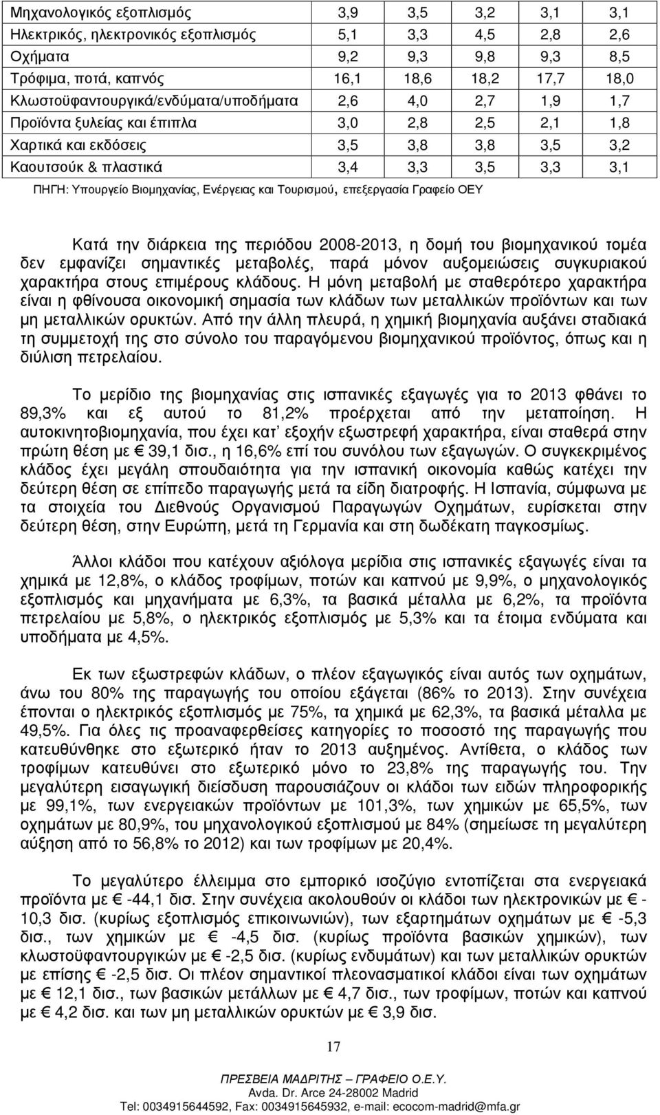 Υπουργείο Βιοµηχανίας, Ενέργειας και Τουρισµού, επεξεργασία Γραφείο ΟΕΥ Κατά την διάρκεια της περιόδου 2008-2013, η δοµή του βιοµηχανικού τοµέα δεν εµφανίζει σηµαντικές µεταβολές, παρά µόνον